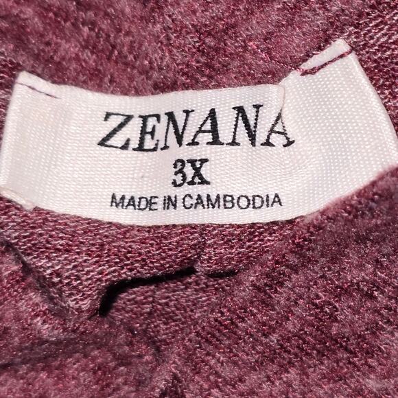 Zenana Burgundy Heathered Mock Neck Long Dolman Sleeve Oversized Tunic Top 3X - Picture 7 of 7